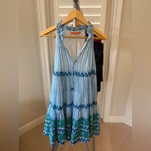 Oliphant Blue and Green Striped Mini Dress